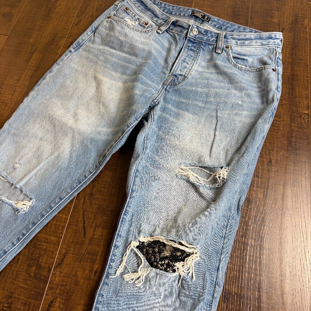 Abercrombie & Fitch Y2K Ames Low Rise Boyfriend Sequin Distressed Jeans 28 6